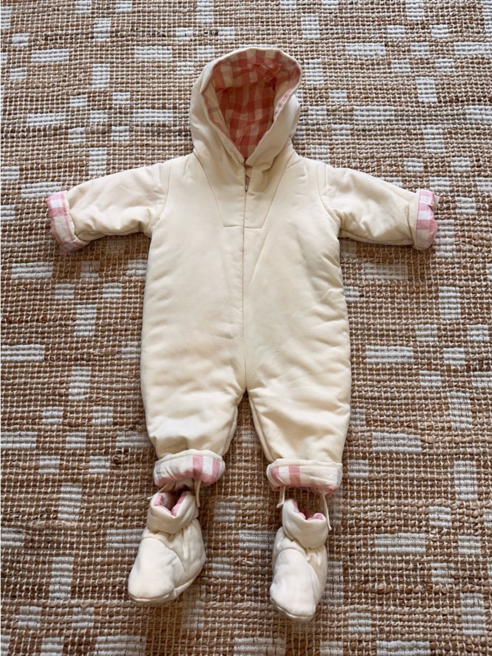 Burberry Cream Infant  One-Piece Snowsuit with Pink Plaid